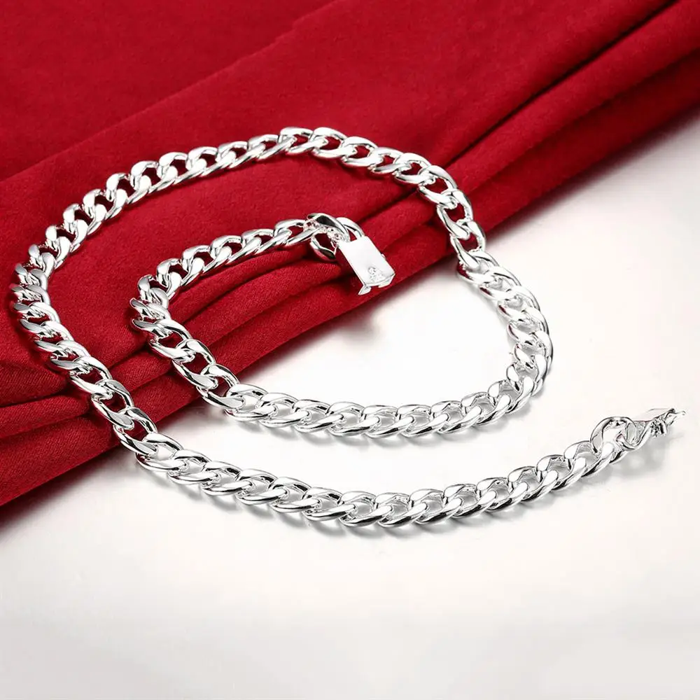 925 Silver Color 10MM solid heavy Chain Bracelet necklace Jewelry set for men 20/22/24 inch Fashion wedding Holiday Gift