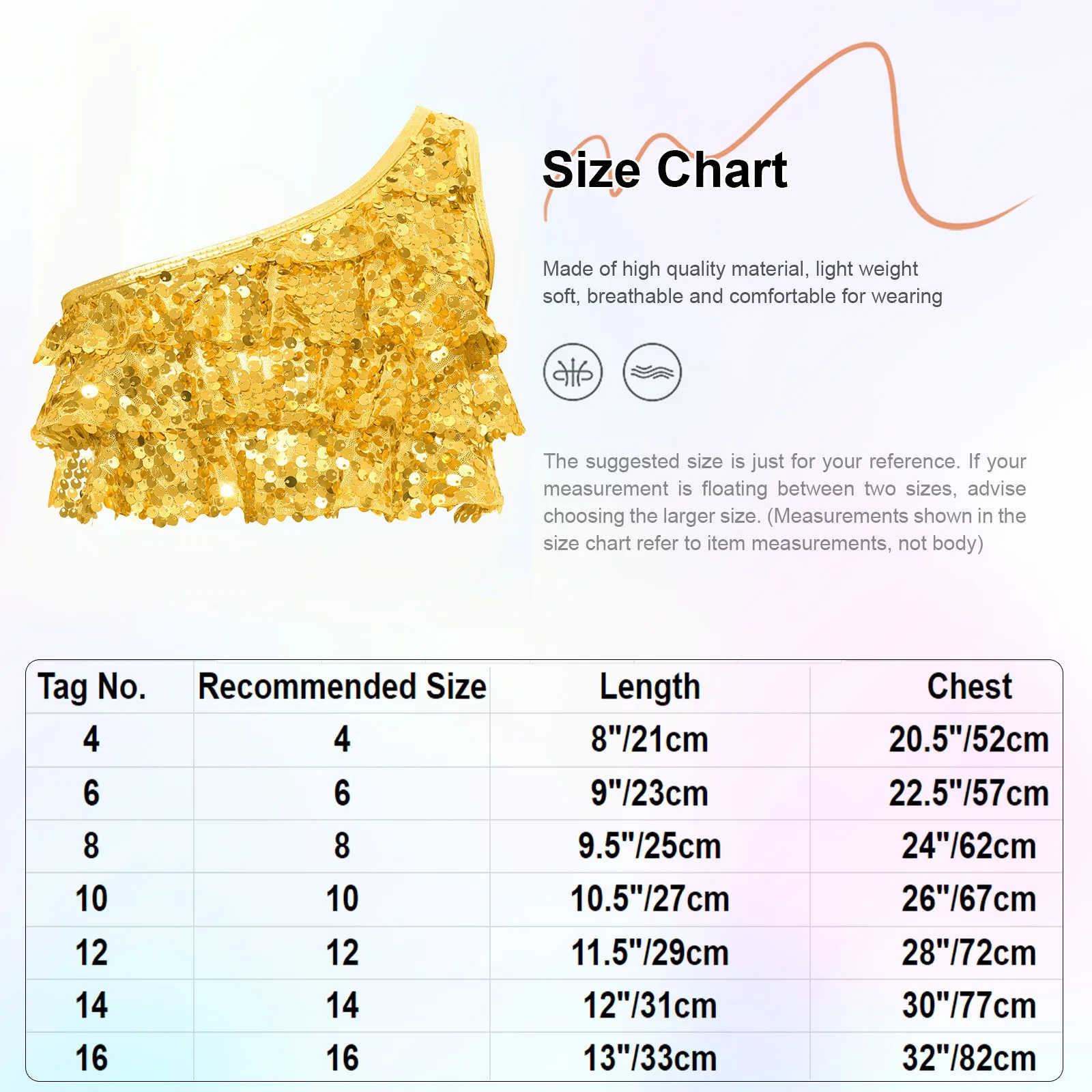 Kids Girls Sequins Crop Tops Shiny Sequins Tiered Ruffles Sleeveless Tank Top Metallic One Shoulder Vest Performance Dancewear images - 6