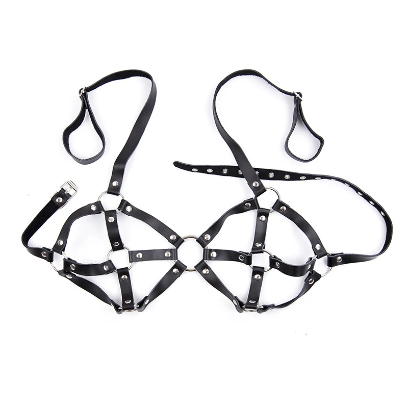 Sexy Womens Leather Strap Open Cup Bra Top Cupless Breast Harness Fetish Lingerie Erotic Hen Party Costume