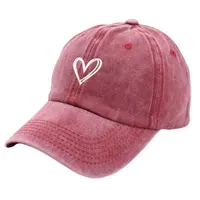 Versatile Peach Heart Embroidery Washed Old Spring And Summer Baseball Hat Women's Thin Couple Soft Top Cap Men's Tide - Image 5