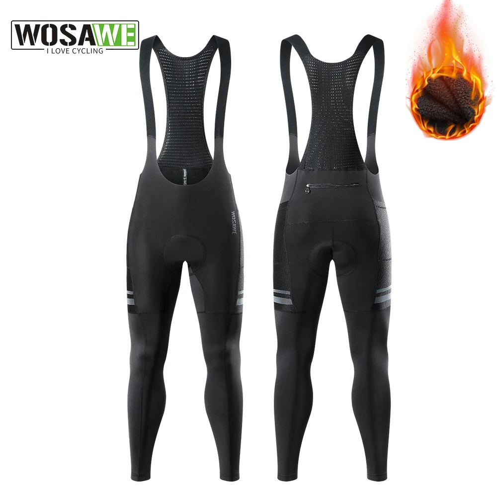 

WOSAWE Men's Winter Thermal Fleece Cycling Bib Pants Mountain Bike Cycling Tights Pro Team Gel Padded MTB Bike Long Pants