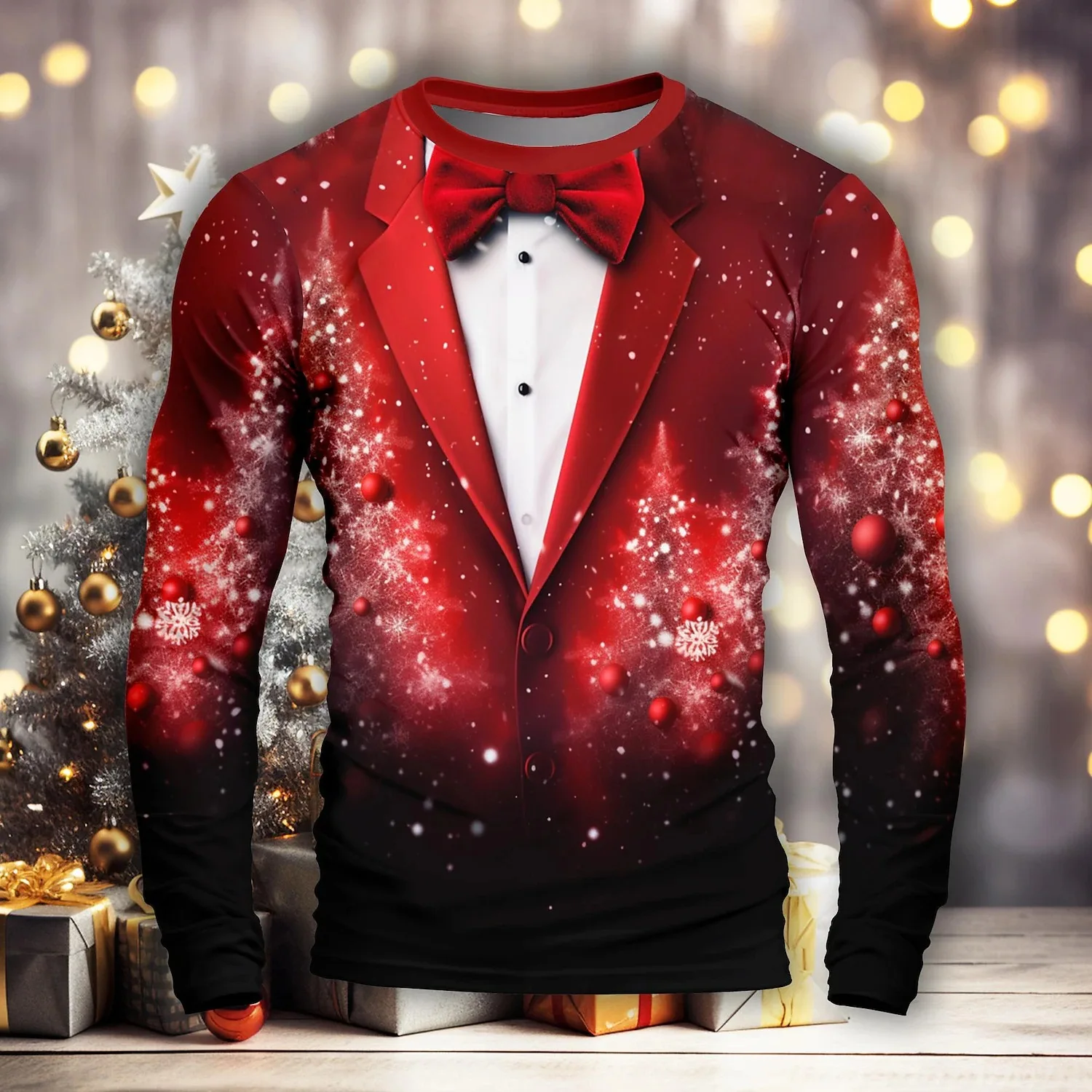 Mens Christmas 3D Print Long Sleeve T Shirt