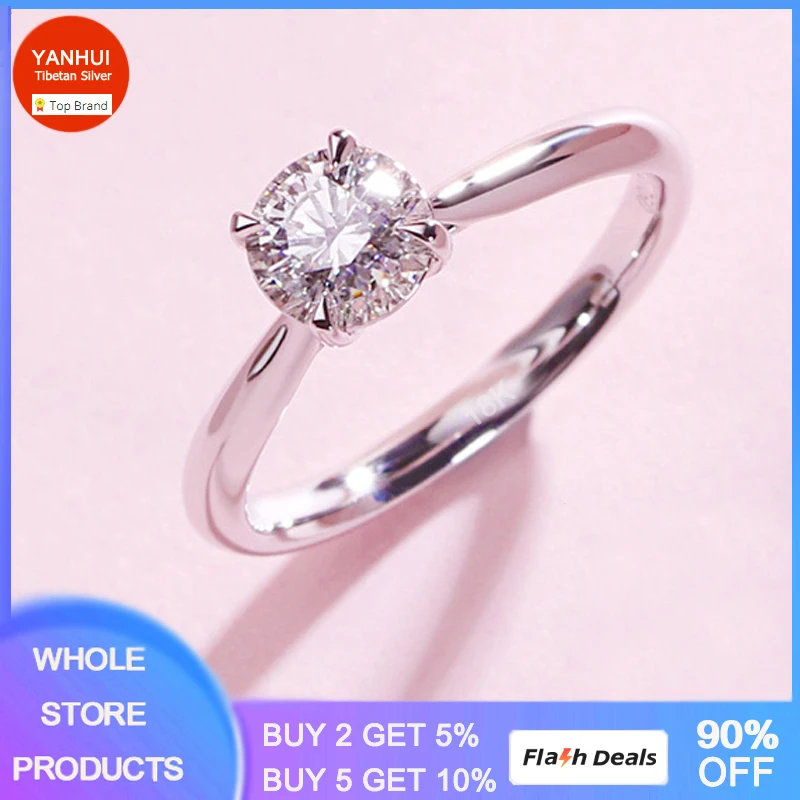 YANHUI Pure White Gold Color 2 Carat Zirconia Stone Engagement Wedding Band Gift Rings for Women Allergy Free Jewelry