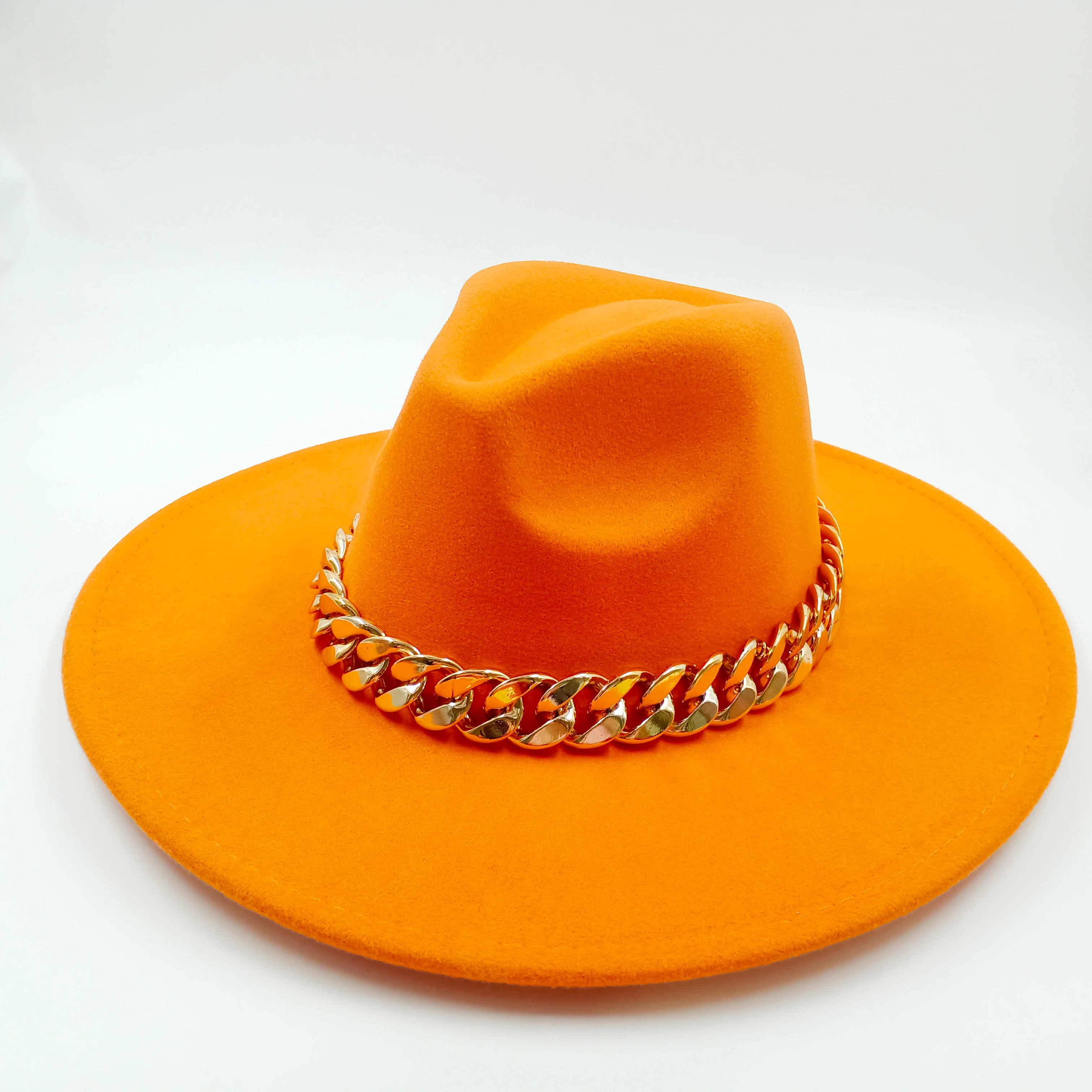 Big chain fedora hat 9.5 cm brim adjustable unisex hat large size fedora hip hop hat orange jazz winter hat шапка женская goorin bros fedora