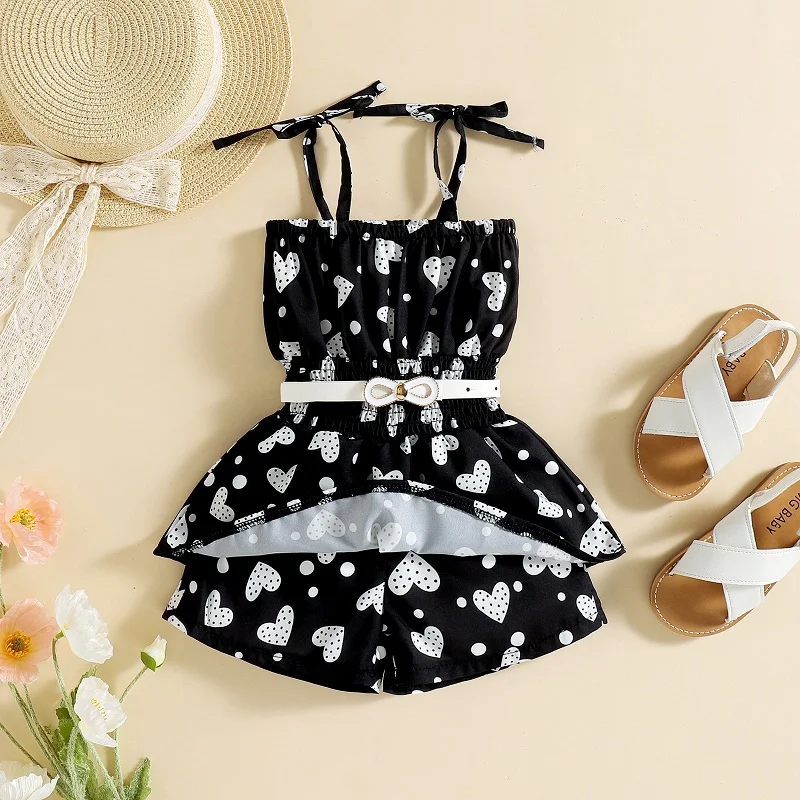 Baby Clothing Set cheap 2022 new children's belt fashion suit baby one-piece pants Summer girls' suspender love printed one-piece clothes newborn baby clothing gift set