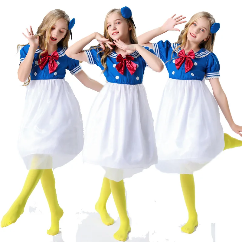 

Children's Female Cute Duck Cos Sailor Suit Navy Duck Cartoon Animation Role-playing Skirt Donald Duck