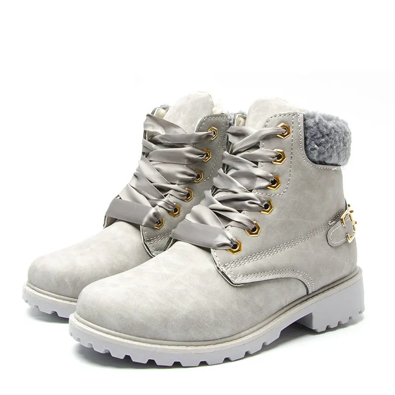 Fujin women winter boots Platform Pink Women Boots Lace up Casual Ankle