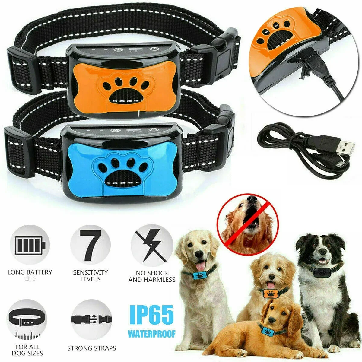 Pet Anti Barking Collar Stop Dog Barking Pet Ultrasonic Bark Stop Waterproof Training Equipment Dog Bark Device Supply