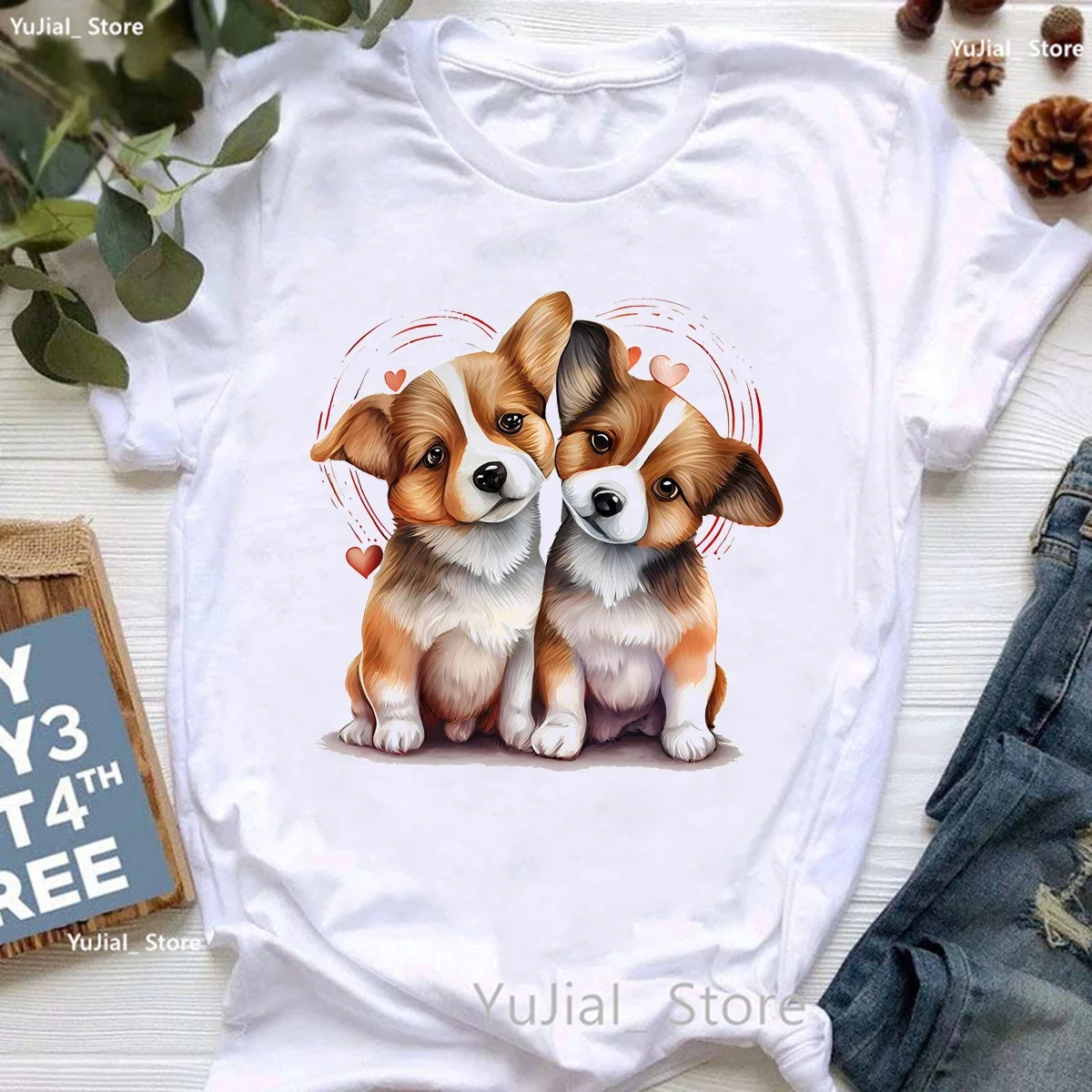 T-Shirt Kawaii Love Dog Animal Print T Shirt Girls Corgi/Chihuahua/Dachshund /French Bulldog/Yorkie Tshirt Women Harajuku Shirt