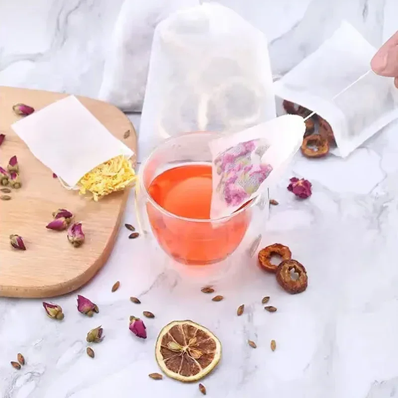 100 Pcs disposable tea bags Filter Bags for Tea Infuser with String Heal Seal Food Grade Non-woven Fabric Spice Filters