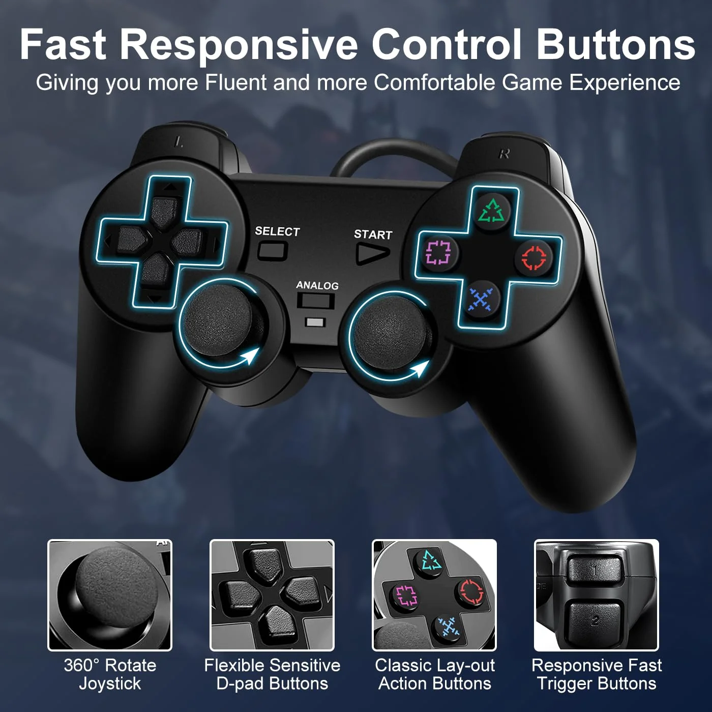 Wired Controller for Sony PS2 Gamepads for Joystick for Playstation 2 Vibration Shock Joypad Wired USB PC Controle Accessories - 2