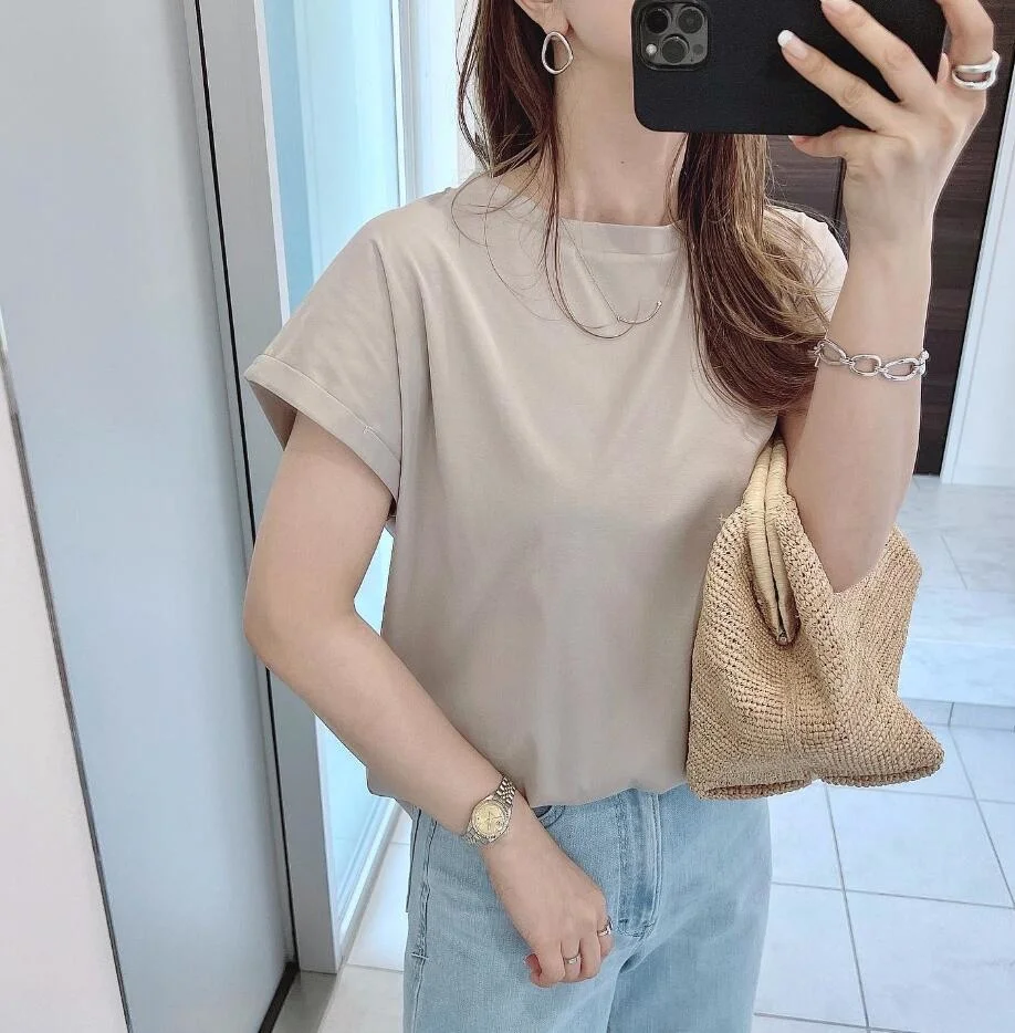 

2023 Summer New Loose Fit Slender Round Neck Versatile Short Sleeve T-shirt Solid Color Top For Women Japan Fashion Clothes Tee