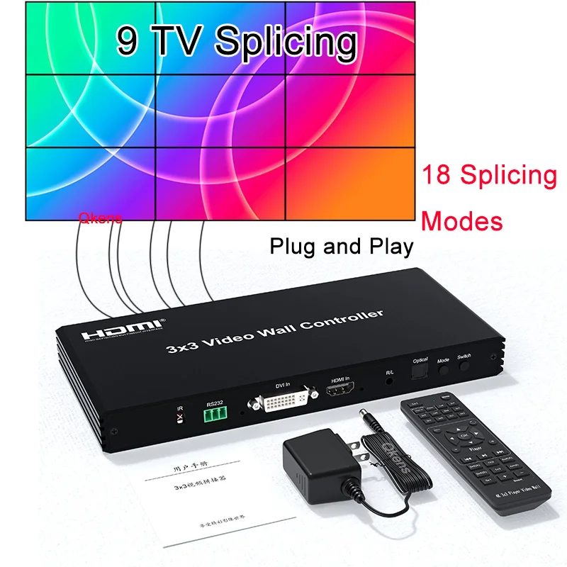 3X3 Dvi Hdmi Video Wall Controller 1080P 2X2 2X3 2X4 1X3 1X4 1X5 Tv Wall Controller 9 Screen Splicing Processor Tv Splicer Box