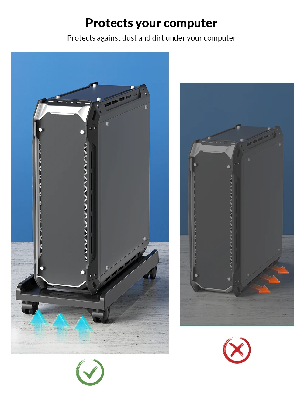 Adjustable Mobile Computer CPU Stand PC Cases with 4 Caster Wheels ABS Material Desk Accessories Holder