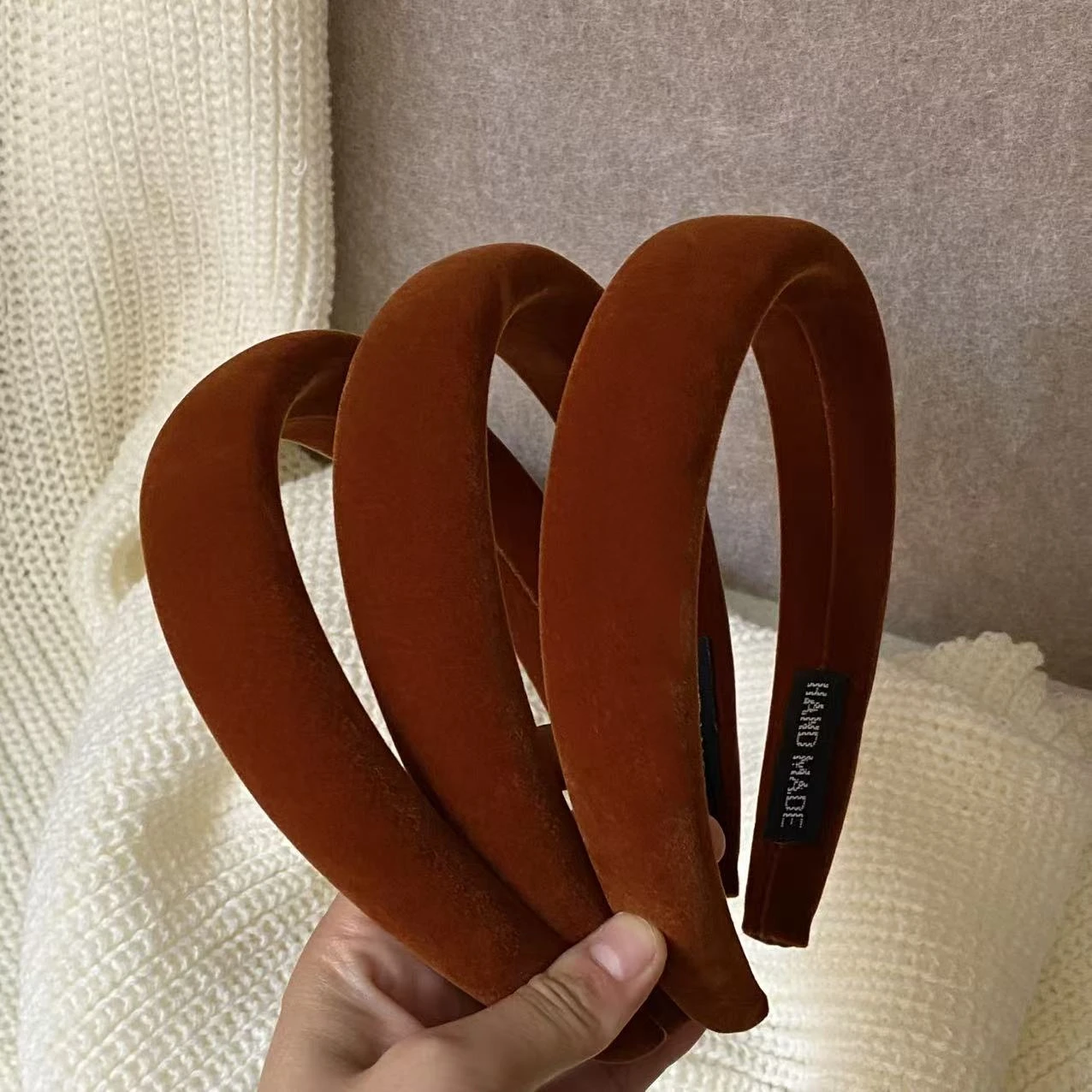 1PC Brown Velvet Headbands Set - Handmade Thick Padded Hair Hoops, Vintage Style Hair Accessories For Women, Trendy Daily&Party