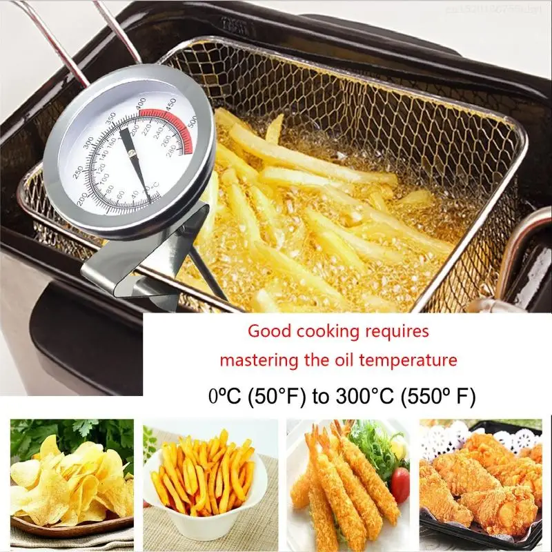 Oil Thermometer for Deep Frying 20℃～280℃/50℉～550℉ Stainless Steel Deep Frying Thermometer with Clip for Cooking Oil Fry F1FB 2