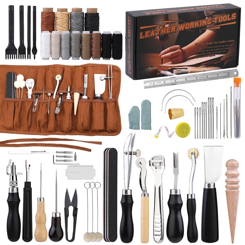 KRABALL Professional Leather Craft Tool Kit Hand Sewing Repair Kit Wax