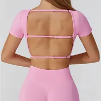 Seamless Women Yoga Top Backless Sport T Shirts Fitness Clothes Short Sleeve Yoga Shirt Gym Top Running Active Wear Sport Top