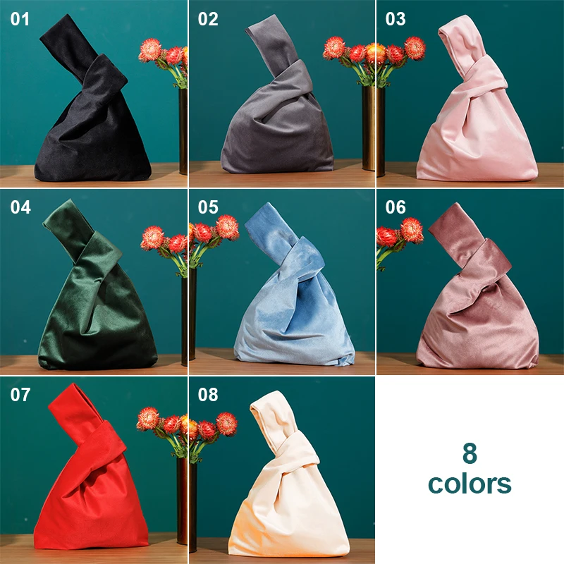 Women's Vintage Velvet Handbag Casual Girl Reusable Folding Bag Velvet Fabric Japanese Hefeng Wrist Bag Walking Key Storage Bag 6