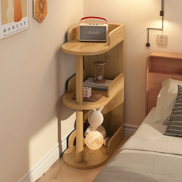 Wooden Corner Storage Bedside Table Simple Modern Multi-Layer Side Table Nightstand Cabinet Standing Bookcases Home Living Room