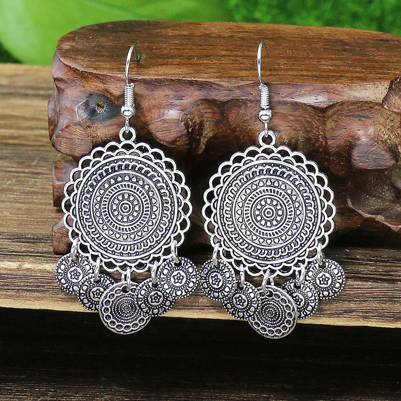 Vintage Ethnischen Stil Hohl Wasser Tropfen Anhänger Ohrringe für Frauen Lange Antik Silber Farbe Elegante Ohrring Jhumka Schmuck – Detail 11