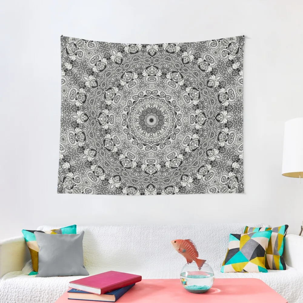 

Black and white positive energy mandala. Tapestry Wall Decor Aesthetic Home Decor