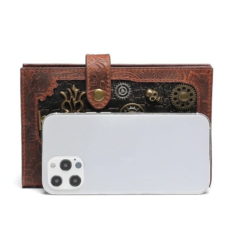 Womens High Capacity Genuine Leather RFID Blocking Retro Wallets Purse Clutch