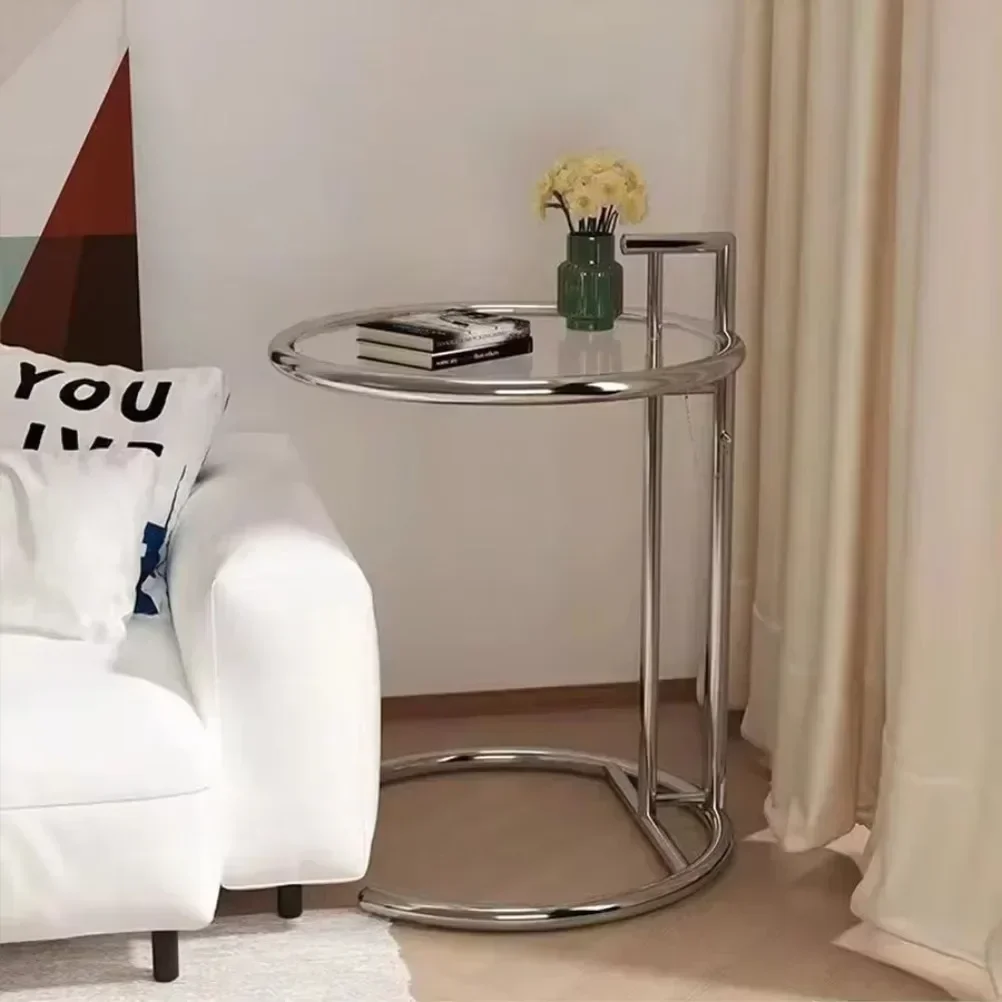 Nordic C-Shaped Glass Top Coffee Table Stainless Steel Lift Design Adjustable Sofa Side End Table Living Room Furniture