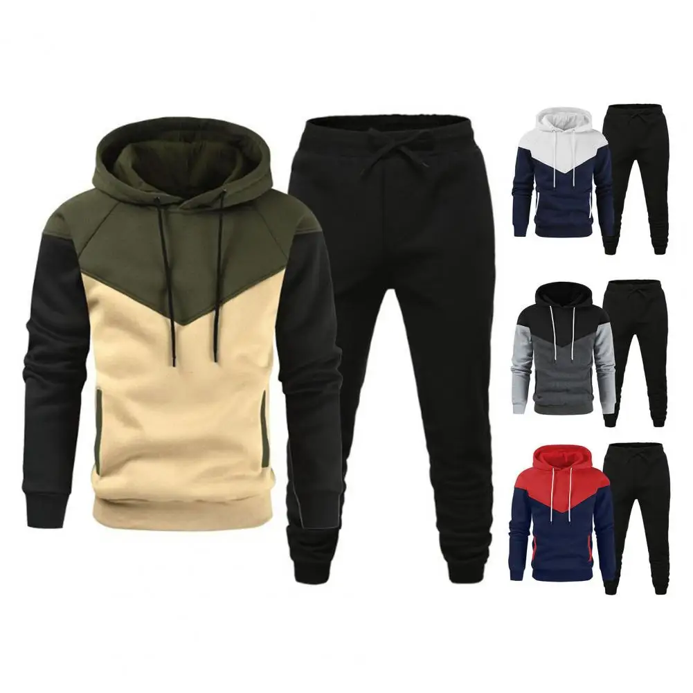 

Contrasting Color Sportswear Color Matching Hoodie Sweatpants Set Soft Warm Activewear with Elastic Waist Ankle Bands 2 for Men
