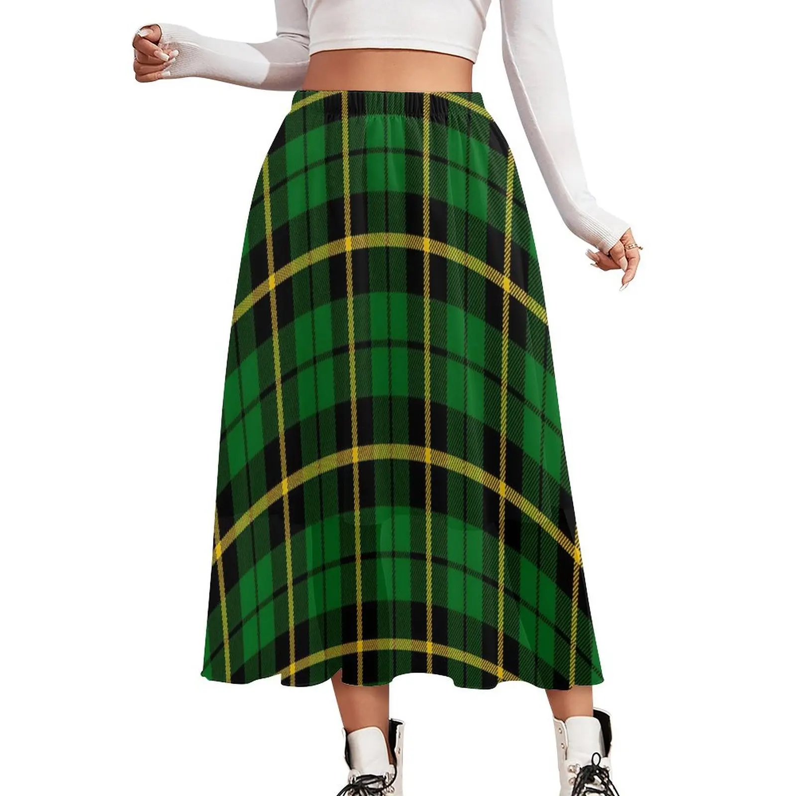 

Vintage Plaid Chiffon Skirt Checkerboard Print Y2K Long Skirts Womens Trendy A-line Skirt Custom Bottoms Birthday Gift
