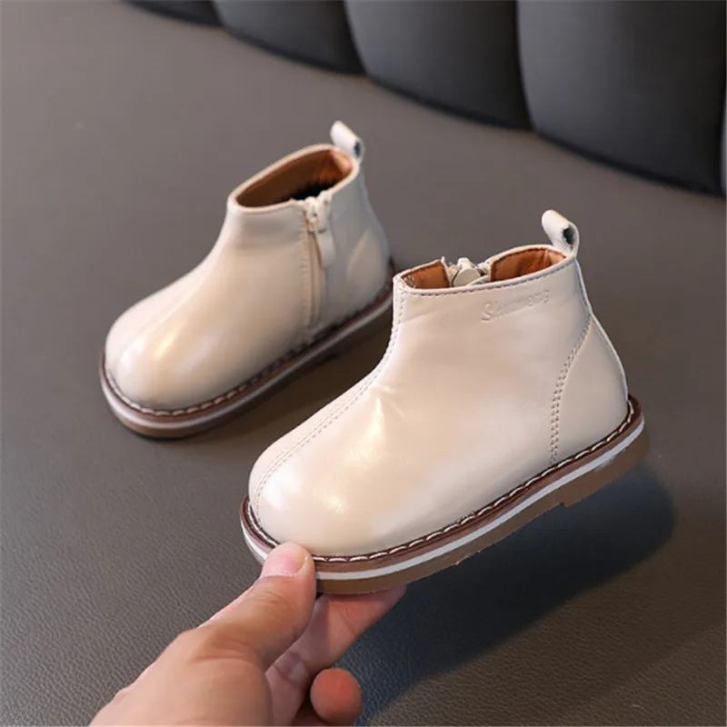 New Autumn Baby Shoes Leather Toddler Girls Boots Rubber Sole Kids Ankle Boots Fashion Children Shoes Size 15-25