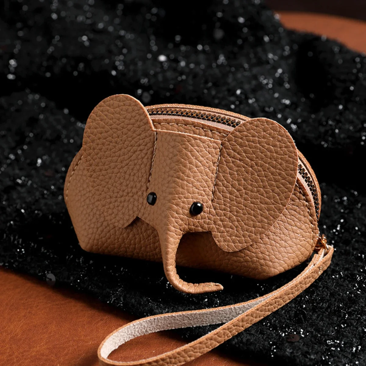 1pc-Kawaii Elephant Design Coin Purse, Zipper Portable Storage Bag, Faux Leather Purse With Wristband Gifts For Teachers