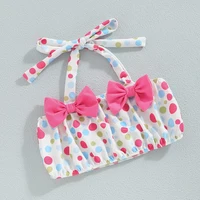 Girls Swimsuit 4 Piece Set, Halter Neck 3D Bow Tops + Elastic Waist Shorts + Long Sleeve Coat + Swim Cap Beach Wear Outfits 2-6T 5