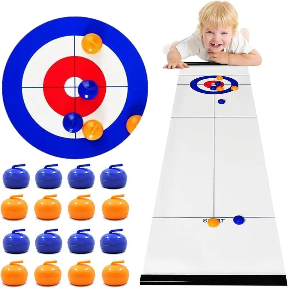 Foldable Mini Curling Table Curling Ball Tabletop Game Kid Adult Family School Travel Tabletop Culing Game 16PCS/set