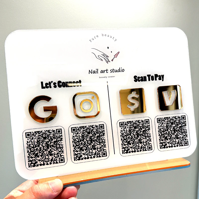 Customized 4 QR Code Business Social Contact sign Scan