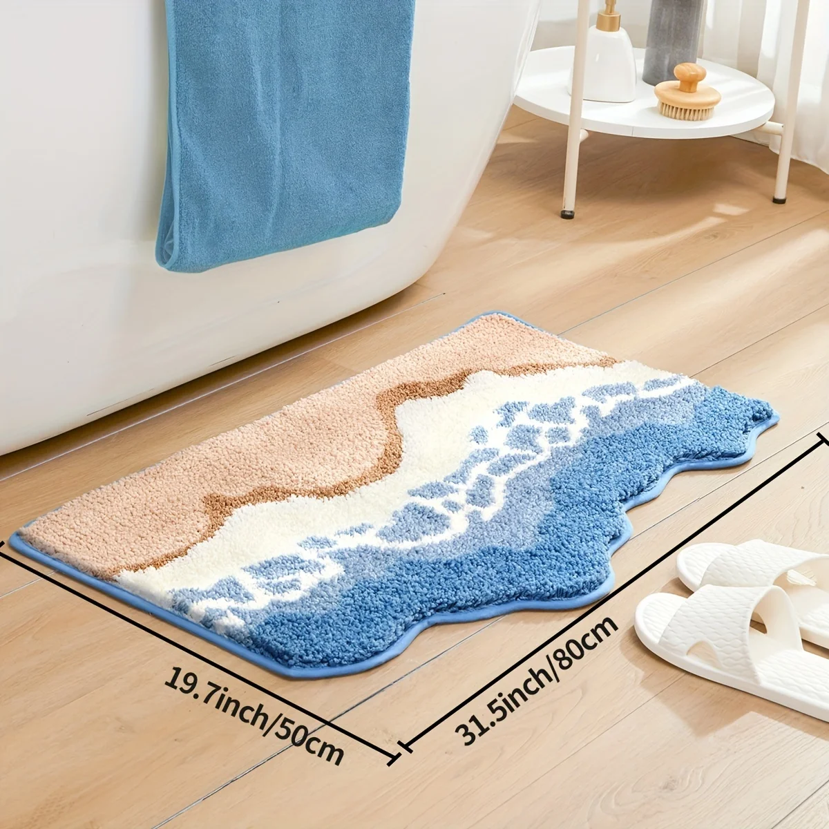 1Pc DIANG Fluffy Wave Beach Super Soft Water Absorbing Polyester TPR Anti Slip Washing Machine Washable Rectangular Plush