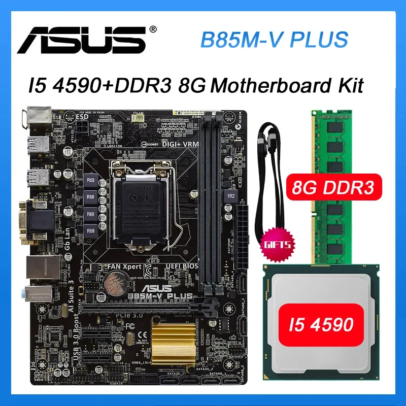 Kit Scheda Madre B85M Asus B85M-V Plus Con Intel Core I5 4590 Cpu + Ddr3 8G Lga 1151 Scheda Madre Pci-E 3.0 Usb3.0 Dvi Micro A