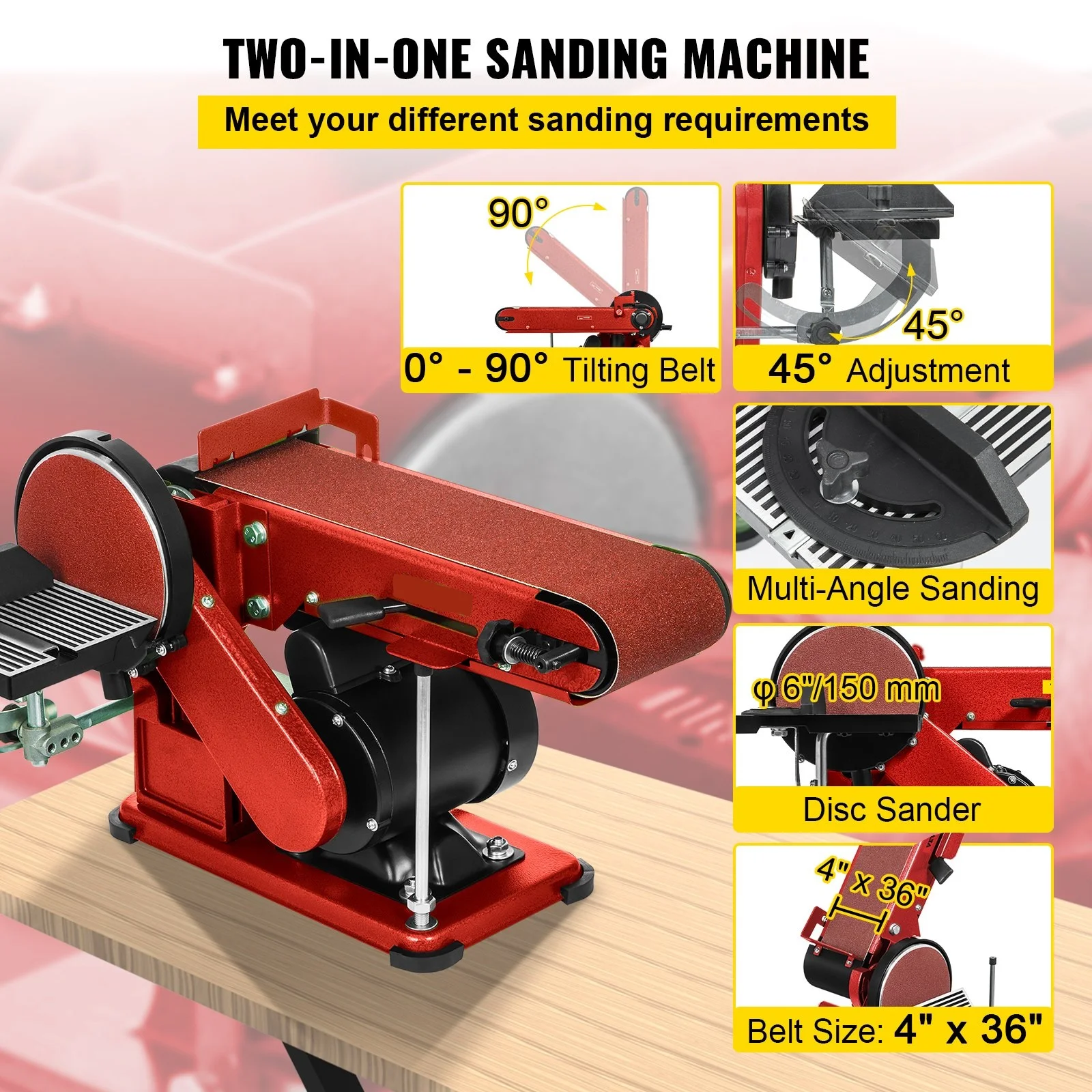 Belt Disc Sander 4x36inch and 6inch Disc, Benchtop Disc Belt Sander 375W Powerful Bench Sander For Woodworking 3