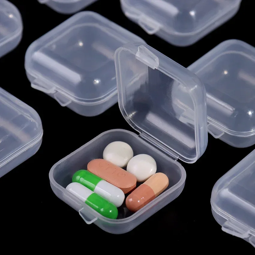 미니 플라스틱 스토리지 박스 광장 투명 플립 휴대용 알약 컨테이너 쥬얼리 홀더 귀걸이 작은 포장 디스플레이 케이스