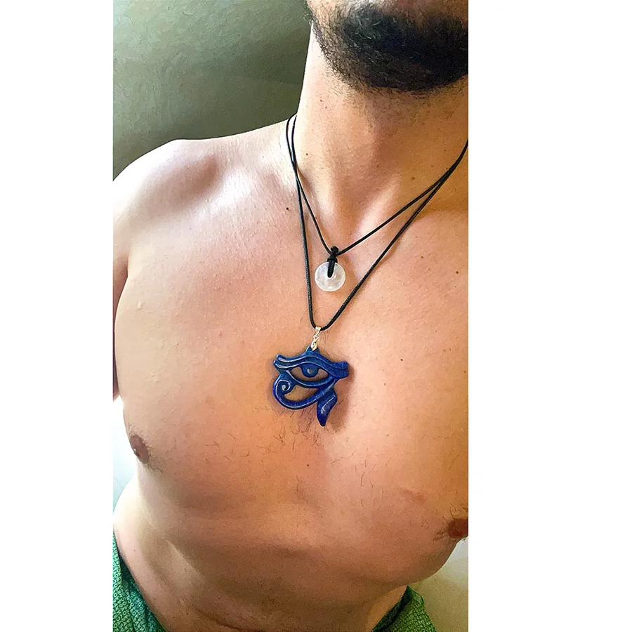 Pendentif Pendule égyptien Thot En Lapis Lazuli 46mm - Pierre Naturelle - Fait Main France