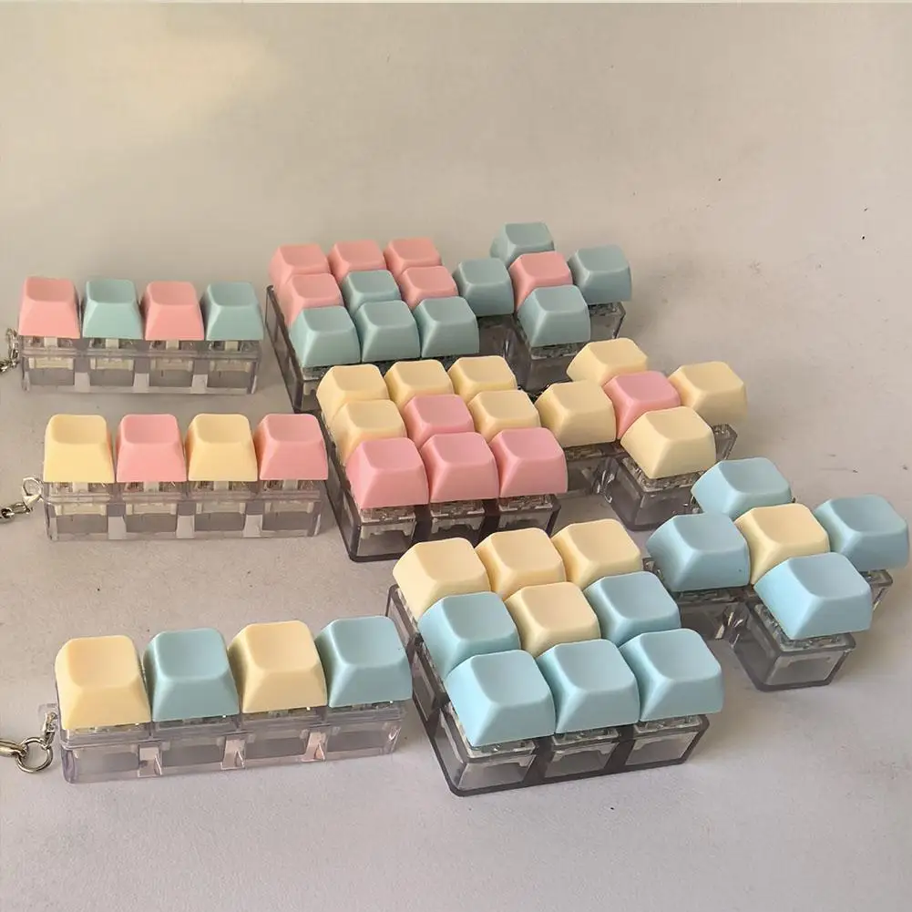 Bunte Tastatur-Zappelspielzeuge für Erwachsene und Kinder, 1/4/5/9-Tasten, Pastell-Tastatur-Clicker-Schlüsselanhänger für die Arbeit, Stressabbau, Angst – Detail 7