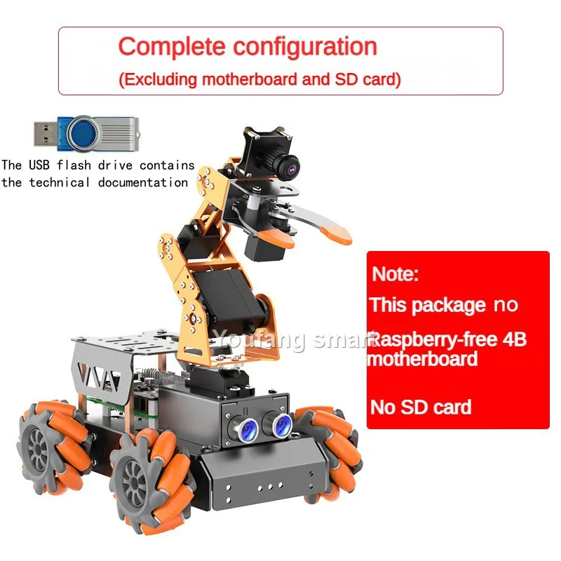 MasterPi 4WD 메카넘 로봇 자동차, 카메라 포함, 라즈베리 파이 4B/5 로봇 DIY 키트, 오픈 소스 AI 파이썬 스타터 키트, 4 Dof 로봇 암