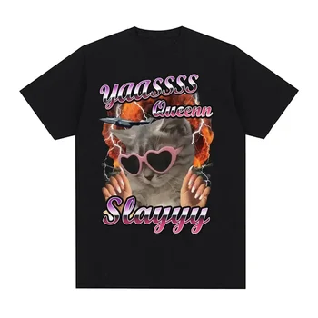 Yas Queen Slay Fun Cat Enthusiast T-shirt Women's Fashion Cute Short Sleeve T-shirt Casual T-shirt Fashion Harajuku T-shirt 1