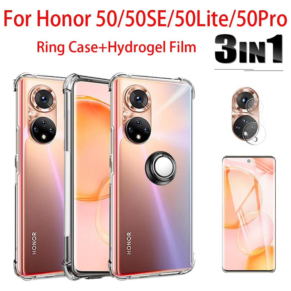 

3IN1,Case Honor 50 Soft Ring Case For Huawei Honor 50Pro Transparent Silicone Cases Honor 50 SE Lite Clear Anti-Fall Back Cover