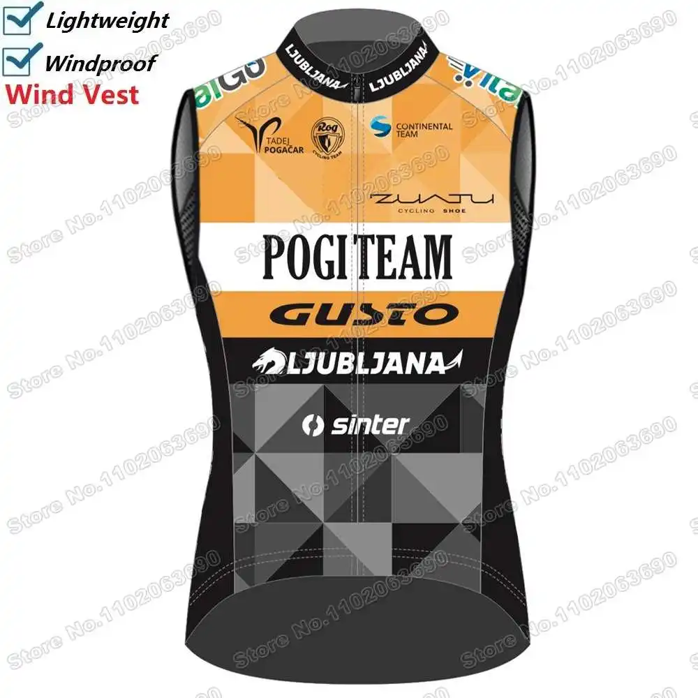Pogi Team Gusto Ljubljana Cycling Vest Windproof Men Wind Vest Tadej Pogačar Cycling Jersey Sleeveless Bike Windbreaker MTB