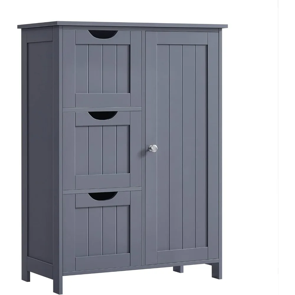 

Bathroom Floor Storage Cabinet, Bathroom Storage Unit with 3 Drawers, 1 Adjustable Shelf, Cabinet Freestanding, Slate Gray