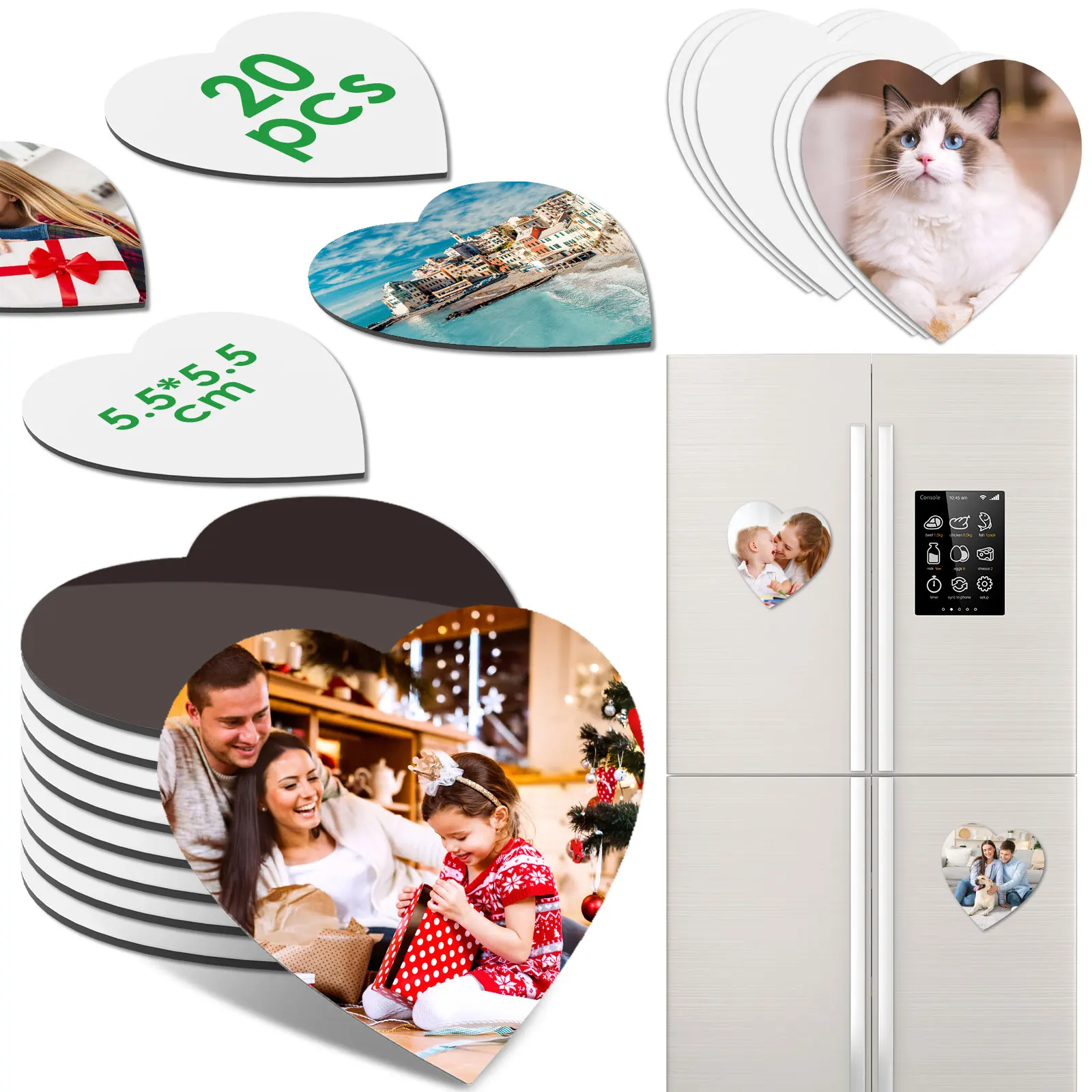 

20 шт., сублимационные магнитные заготовки «сделай сам», сублимационные заготовки в форме сердца, пустые магниты на холодильник, 2,16 дюймов, портативная сублимационная печать