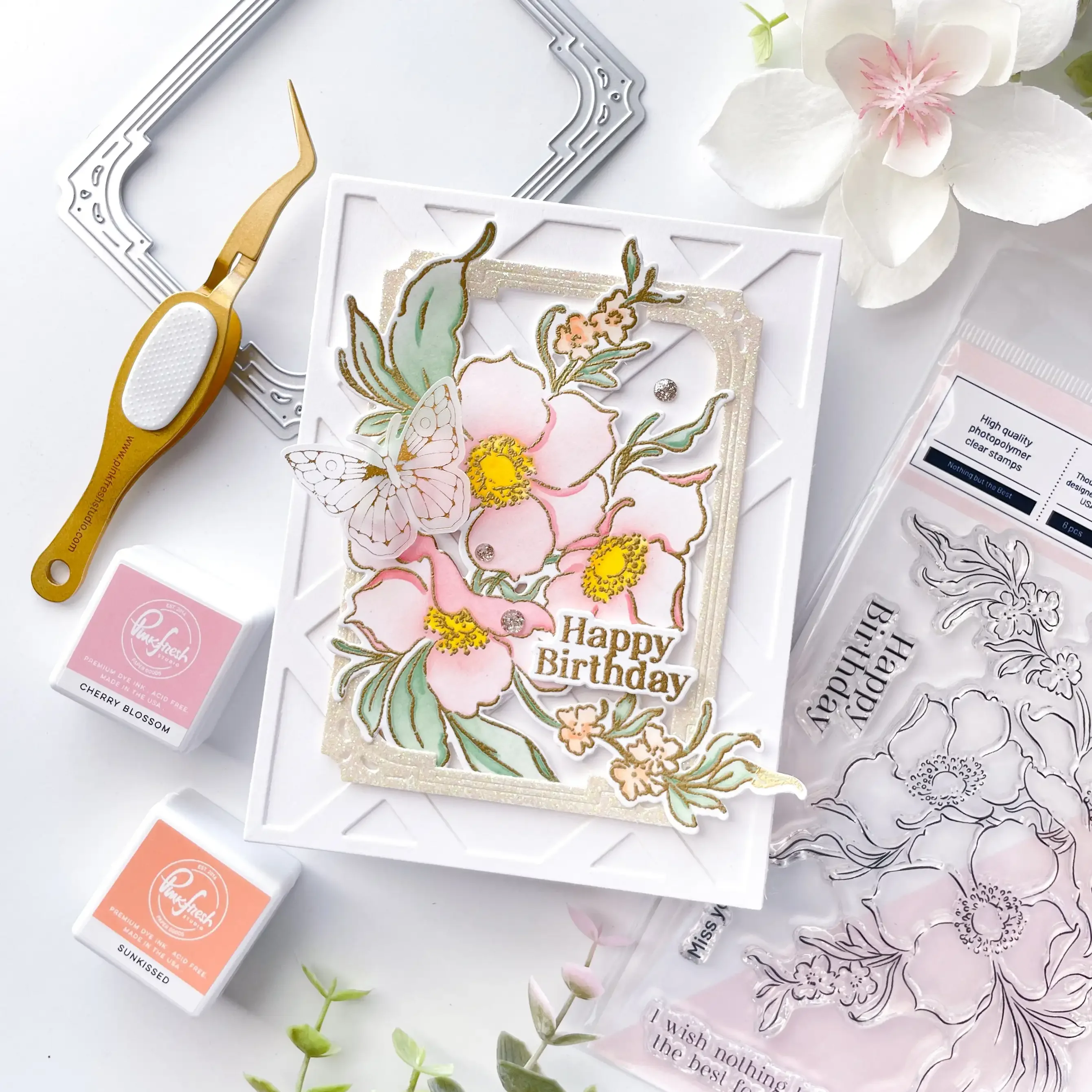Pink Cutting Dies & Stamps & Stencil Scrapbook Diary Decoration Stencil Embossing Template DIY Greeting Card Fresh Studio 2023