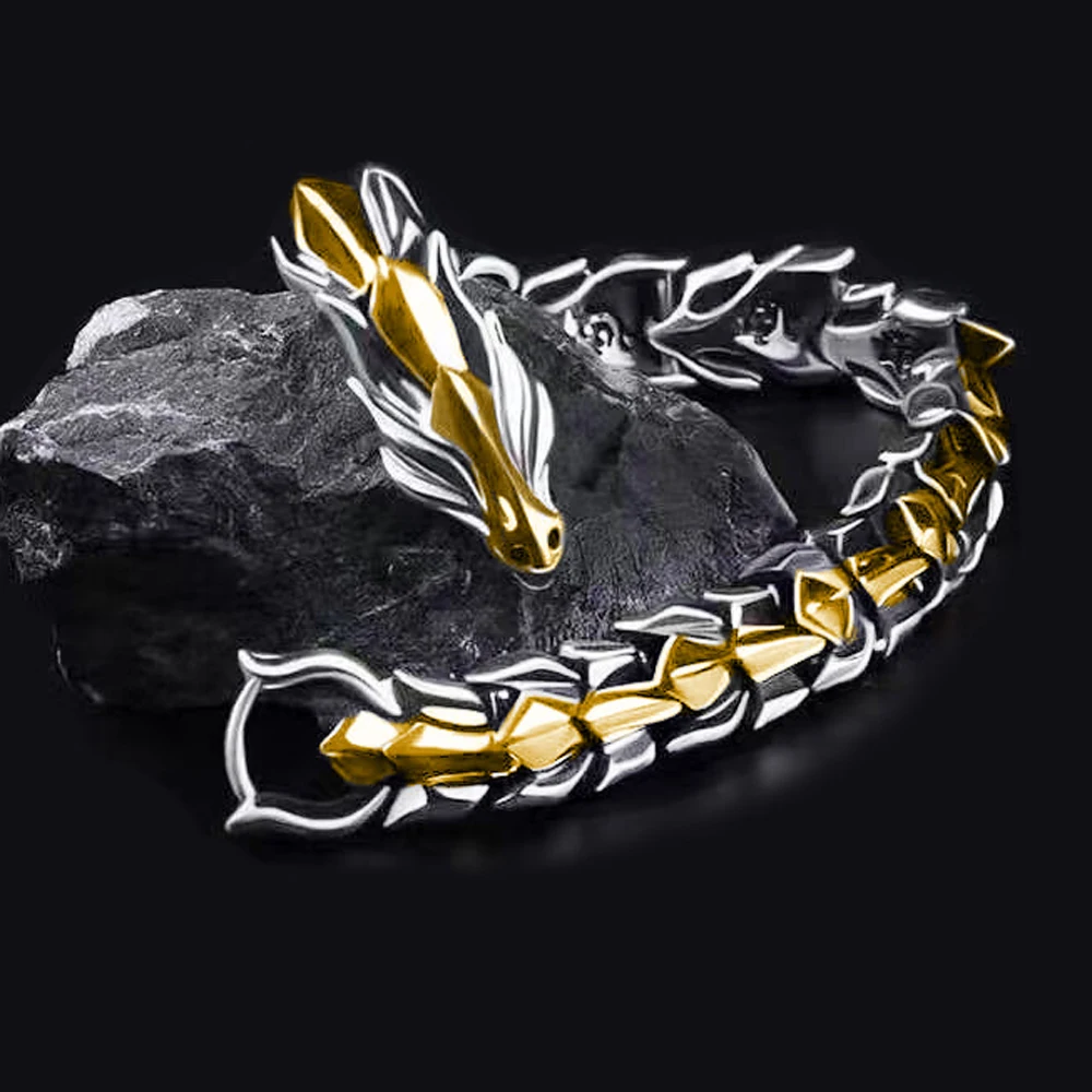 Men Stainless Steel Vikings Bracelet Dragon Link Chain Viking Gothic Biker Heavy Punk Vintage Bracelets Jewelry Drop Shipping