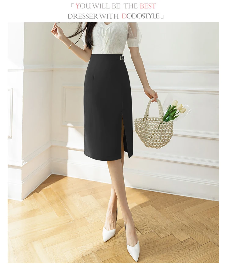 Women Sexy Knee-Length Skirt Plus Size 2022 Fashion High Waist A-line Skirt Casual Bodycon Open Split Stretch Work Skirts hoop skirt